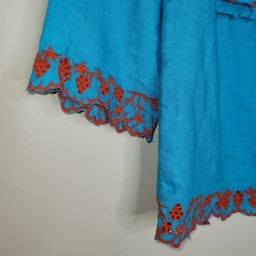 J. Crew Embroidered Linen Tunic Monaco Blue